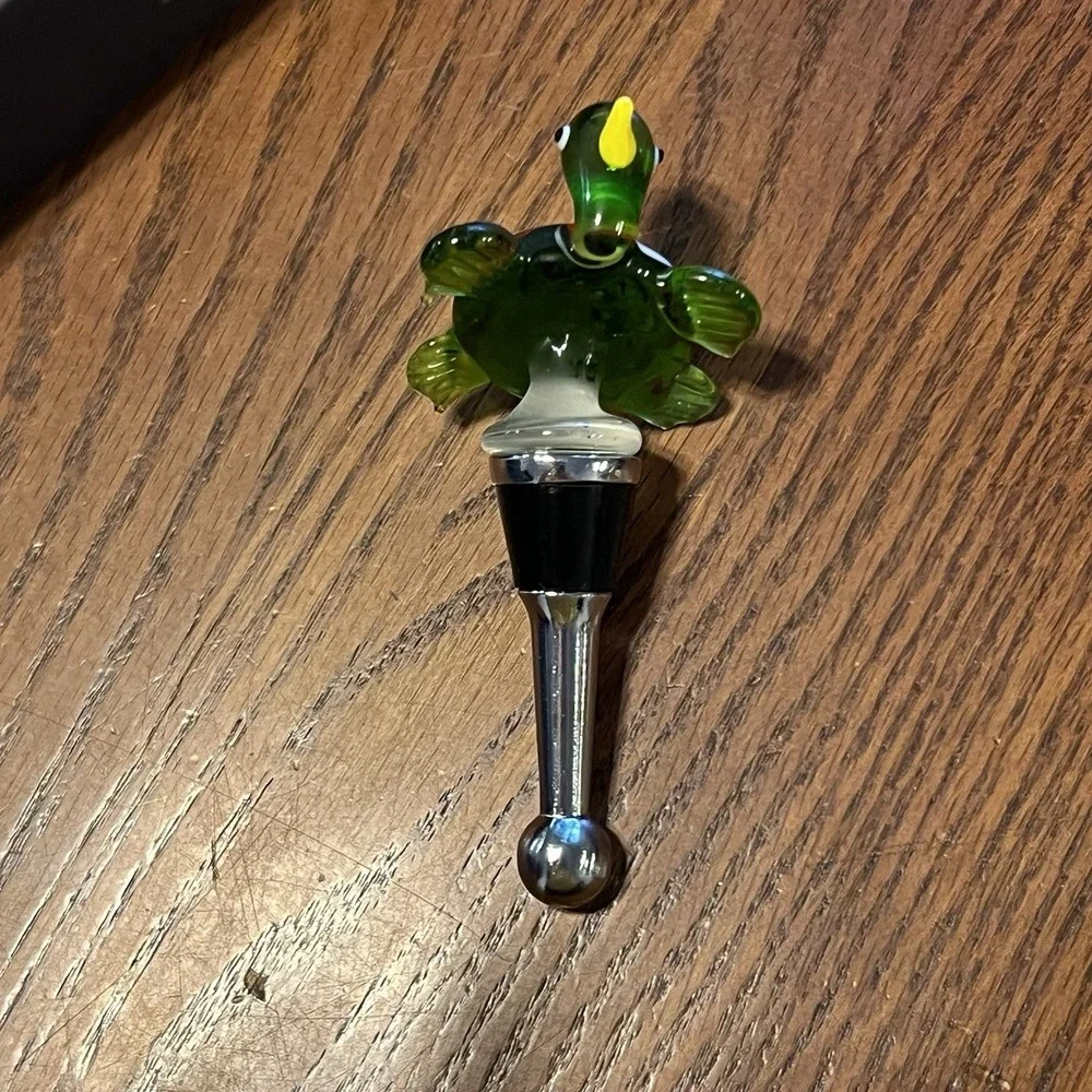Art Glass Turtle Wine Bottle Stopper Colorful Murano Style Barware Decor Coastal